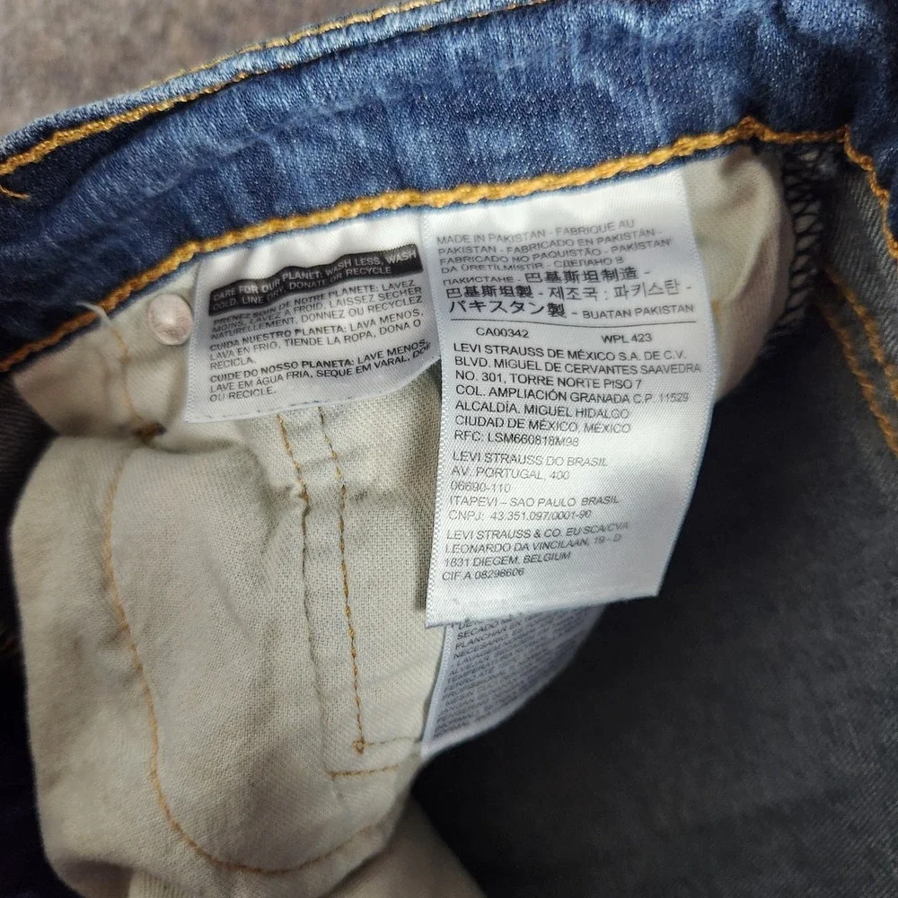 Levis 513 Slim Straight Jeans Men 28x30 Blue Dark Wash Denim Faded Whiskers